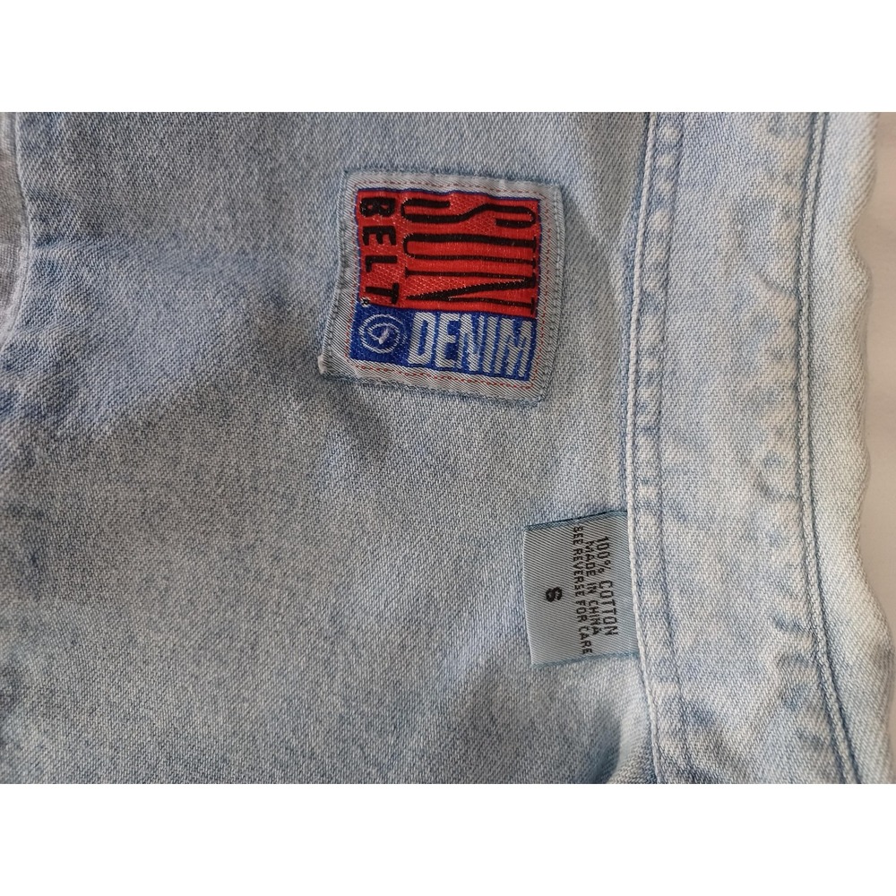 Sun Belt Denim Shirt Womens Small Blue Hand Painted Iris Floral Button Up - Picture 6 of 6